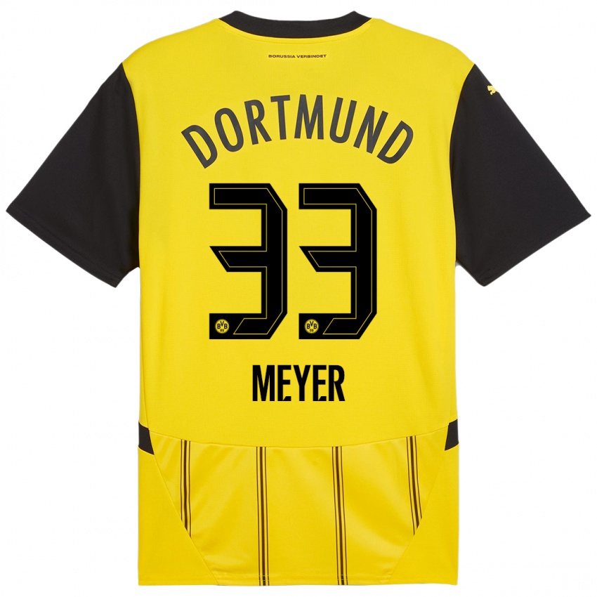 Enfant Maillot Alexander Meyer #33 Jaune Noir Tenues Domicile 2024/25 T-Shirt Suisse