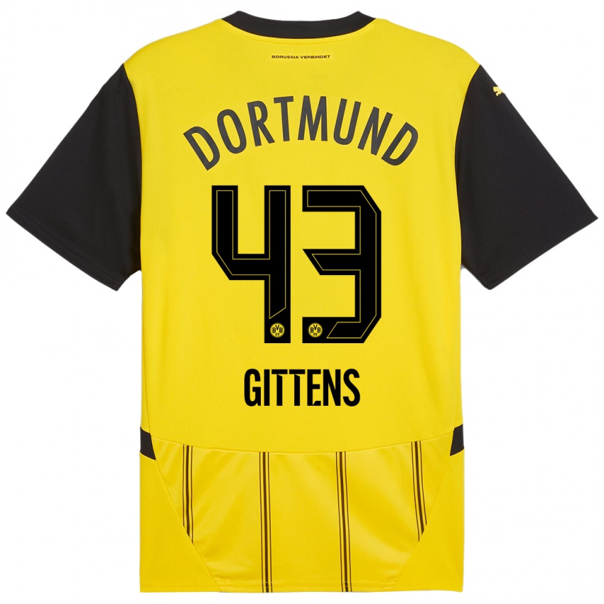 Enfant Maillot Jamie Bynoe-Gittens #43 Jaune Noir Tenues Domicile 2024/25 T-Shirt Suisse