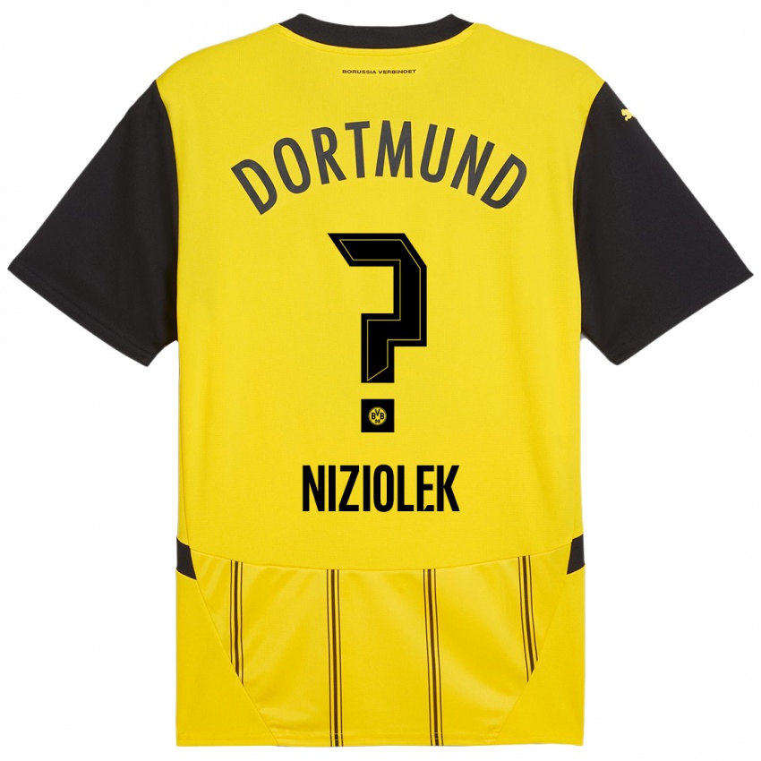 Enfant Maillot Alex Niziolek #0 Jaune Noir Tenues Domicile 2024/25 T-Shirt Suisse