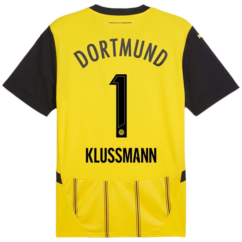 Enfant Maillot Leon Klußmann #1 Jaune Noir Tenues Domicile 2024/25 T-Shirt Suisse