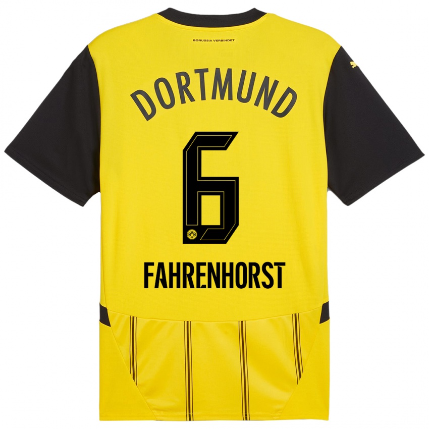 Enfant Maillot Luke Fahrenhorst #6 Jaune Noir Tenues Domicile 2024/25 T-Shirt Suisse