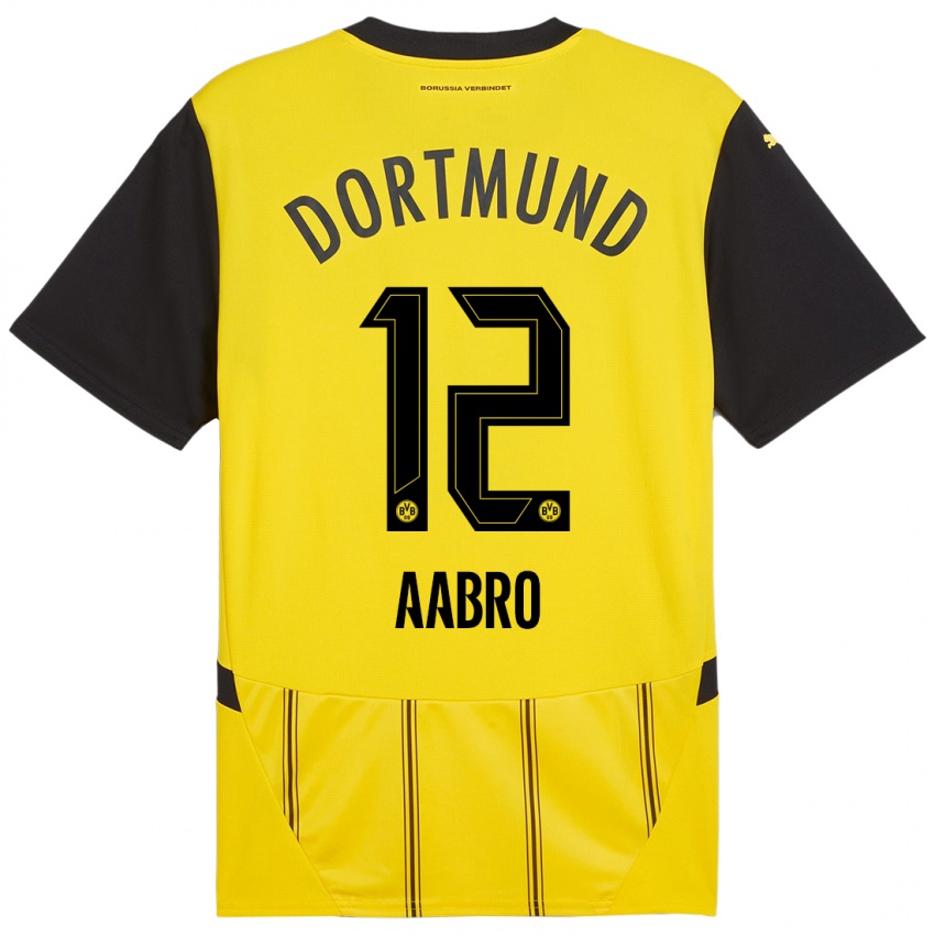 Enfant Maillot Gustav Aabro #12 Jaune Noir Tenues Domicile 2024/25 T-Shirt Suisse