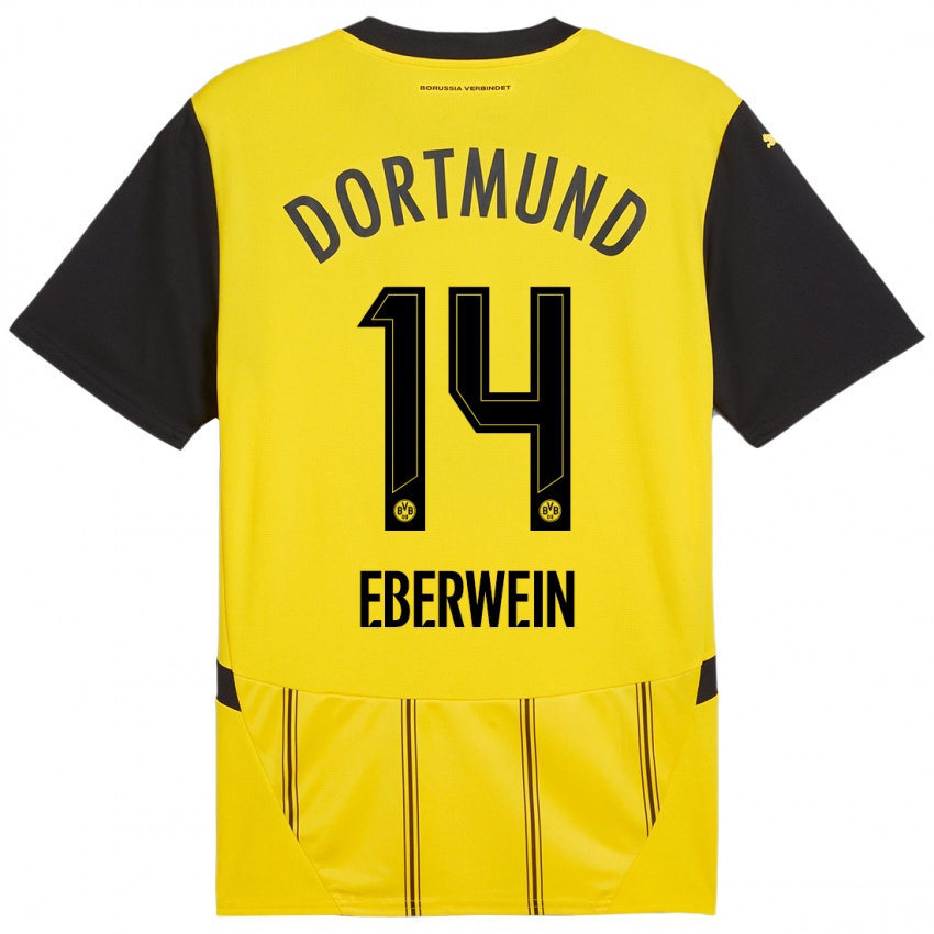 Enfant Maillot Michael Eberwein #14 Jaune Noir Tenues Domicile 2024/25 T-Shirt Suisse