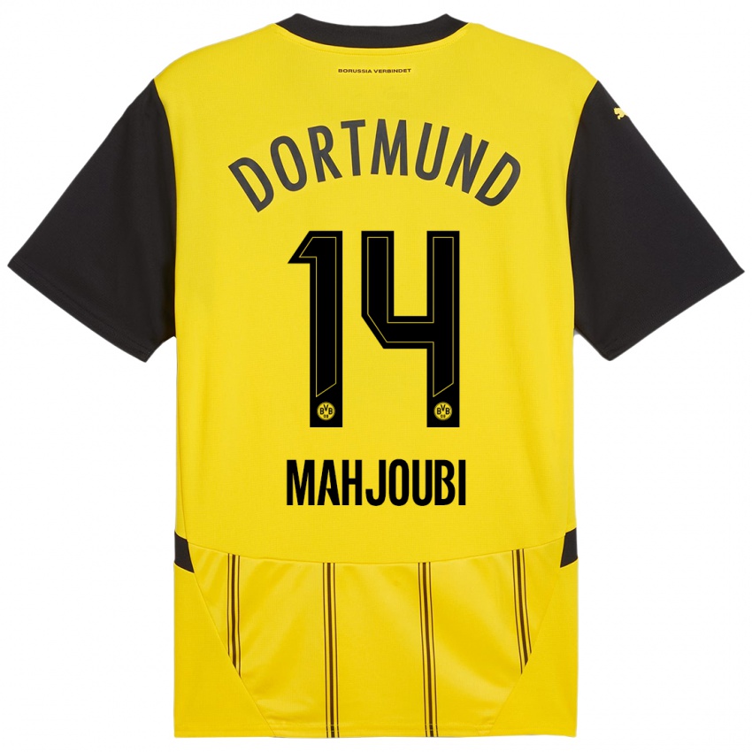 Enfant Maillot Anas Mahjoubi #14 Jaune Noir Tenues Domicile 2024/25 T-Shirt Suisse