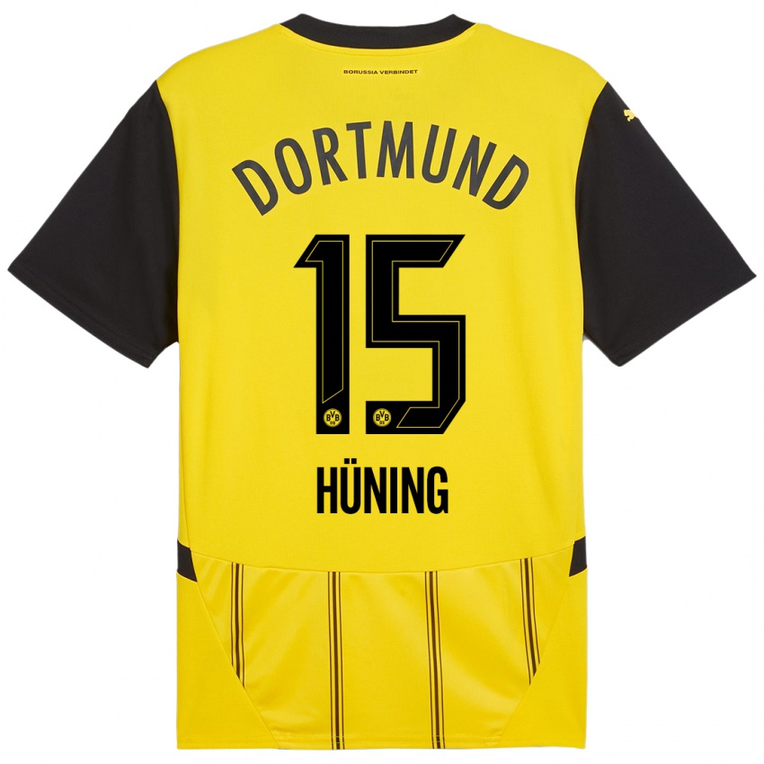 Enfant Maillot Ben Hüning #15 Jaune Noir Tenues Domicile 2024/25 T-Shirt Suisse