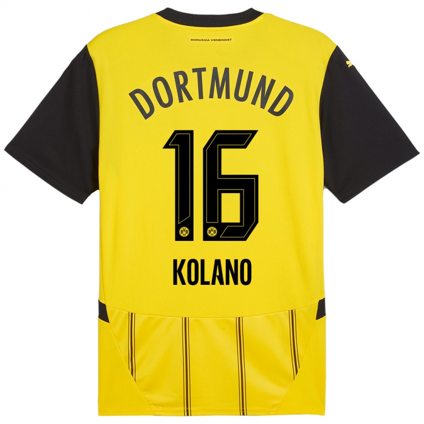 Enfant Maillot Damian Kolano #16 Jaune Noir Tenues Domicile 2024/25 T-Shirt Suisse