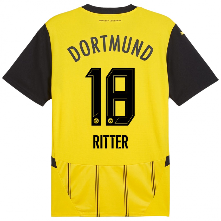 Enfant Maillot Roméo Ritter #18 Jaune Noir Tenues Domicile 2024/25 T-Shirt Suisse