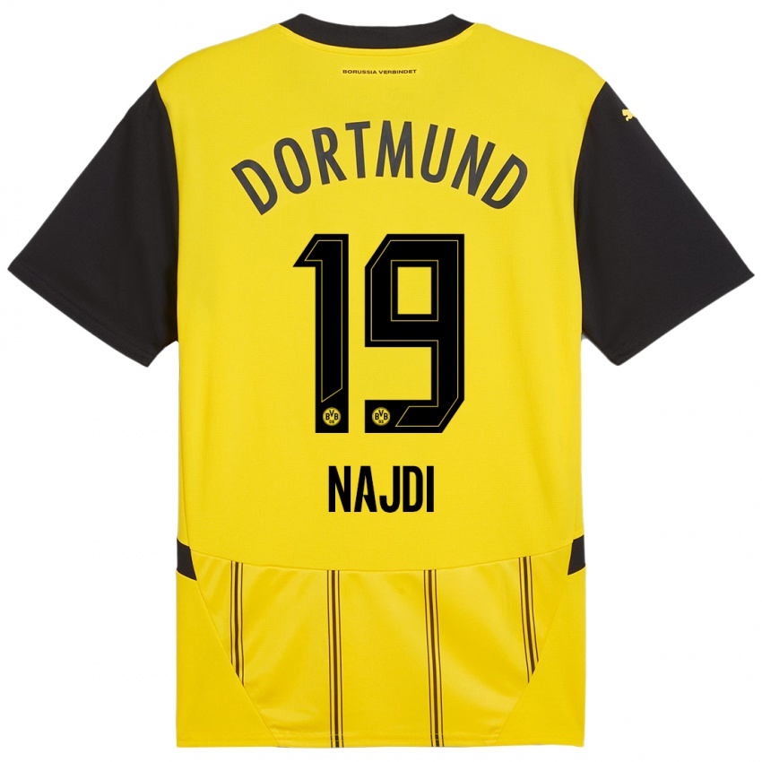 Enfant Maillot Ahmad Najdi #19 Jaune Noir Tenues Domicile 2024/25 T-Shirt Suisse