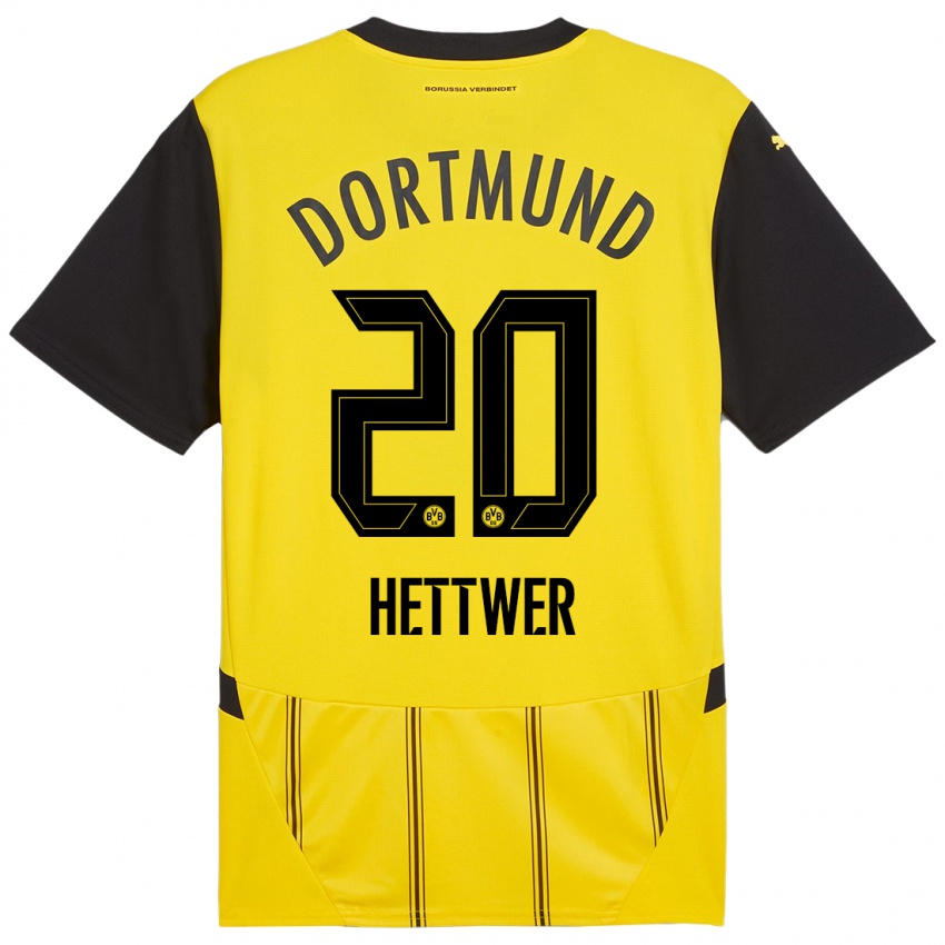 Enfant Maillot Julian Hettwer #20 Jaune Noir Tenues Domicile 2024/25 T-Shirt Suisse