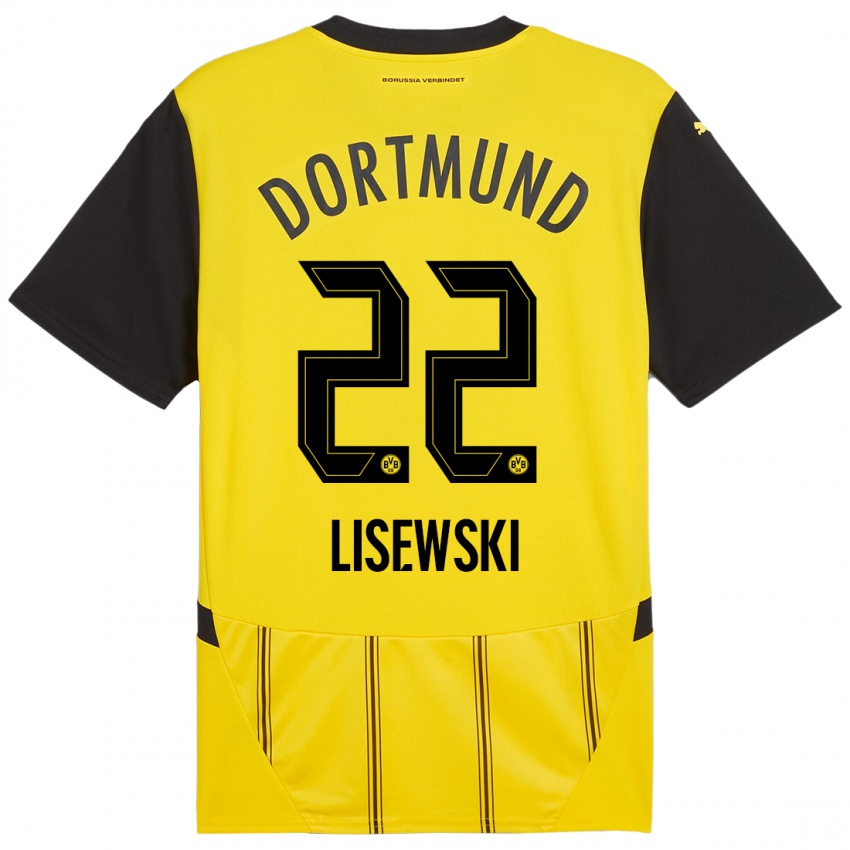 Enfant Maillot Robin Lisewski #22 Jaune Noir Tenues Domicile 2024/25 T-Shirt Suisse