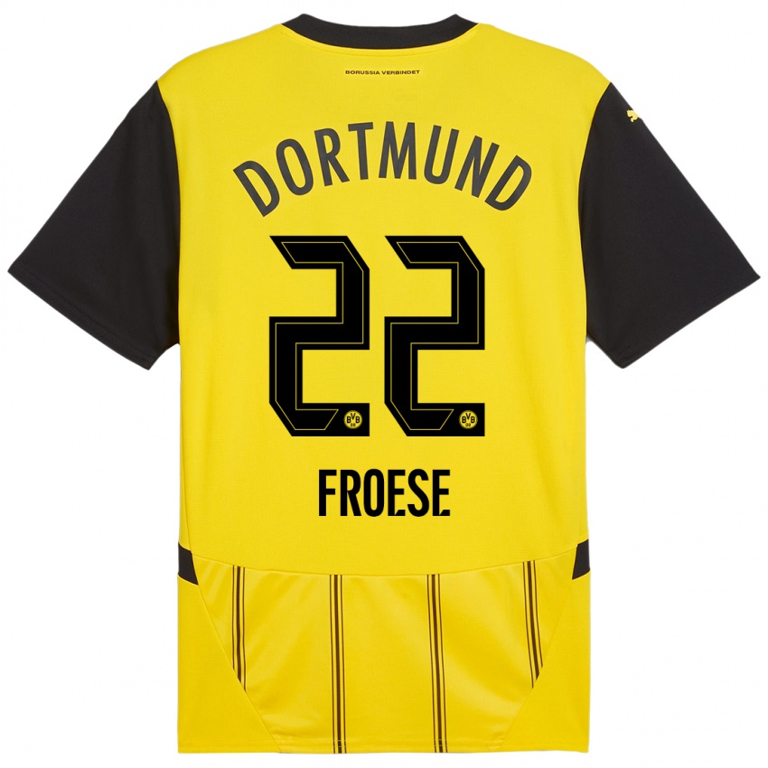 Enfant Maillot Julien Froese #22 Jaune Noir Tenues Domicile 2024/25 T-Shirt Suisse