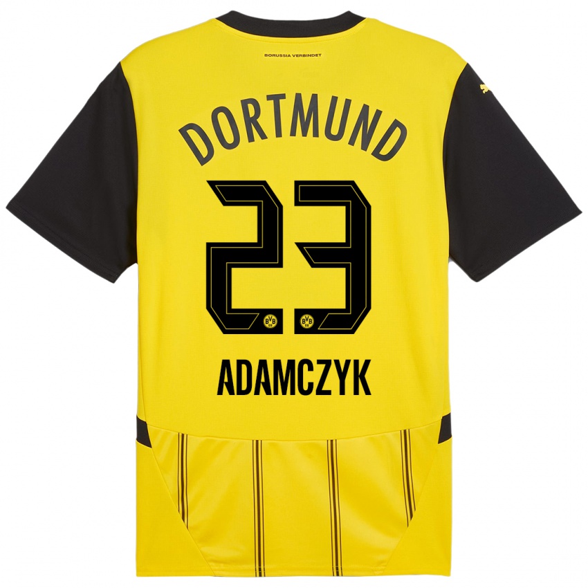 Enfant Maillot Nico Adamczyk #23 Jaune Noir Tenues Domicile 2024/25 T-Shirt Suisse