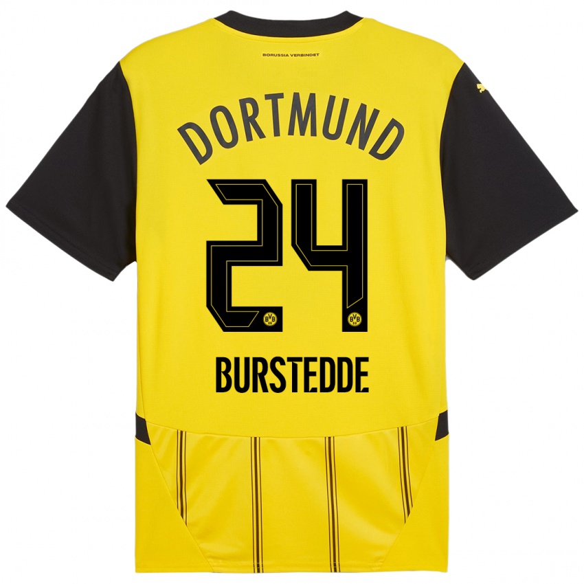 Enfant Maillot Joshua Burstedde #24 Jaune Noir Tenues Domicile 2024/25 T-Shirt Suisse