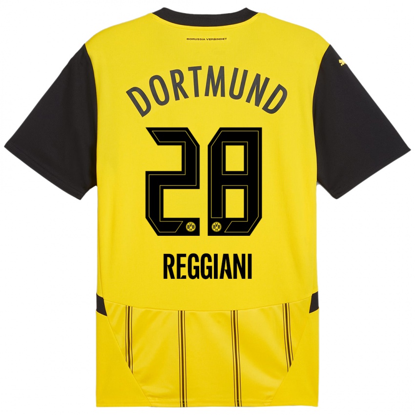 Enfant Maillot Luca Reggiani #28 Jaune Noir Tenues Domicile 2024/25 T-Shirt Suisse