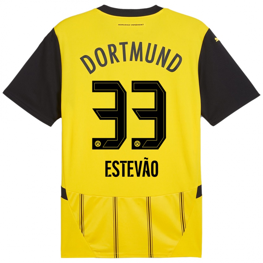 Enfant Maillot Tiago Estevão #33 Jaune Noir Tenues Domicile 2024/25 T-Shirt Suisse