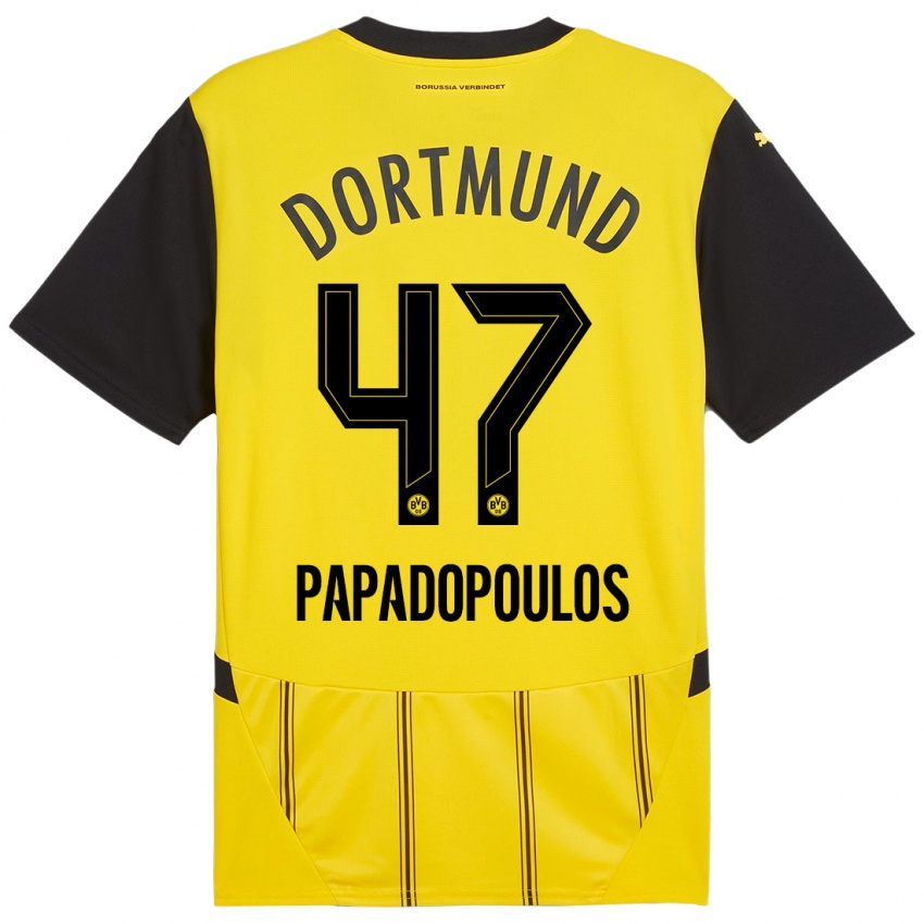 Enfant Maillot Antonios Papadopoulos #47 Jaune Noir Tenues Domicile 2024/25 T-Shirt Suisse