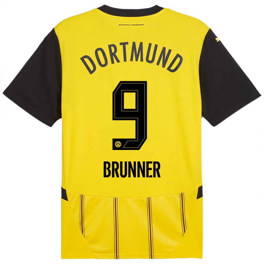 Enfant Maillot Paris Brunner #9 Jaune Noir Tenues Domicile 2024/25 T-Shirt Suisse