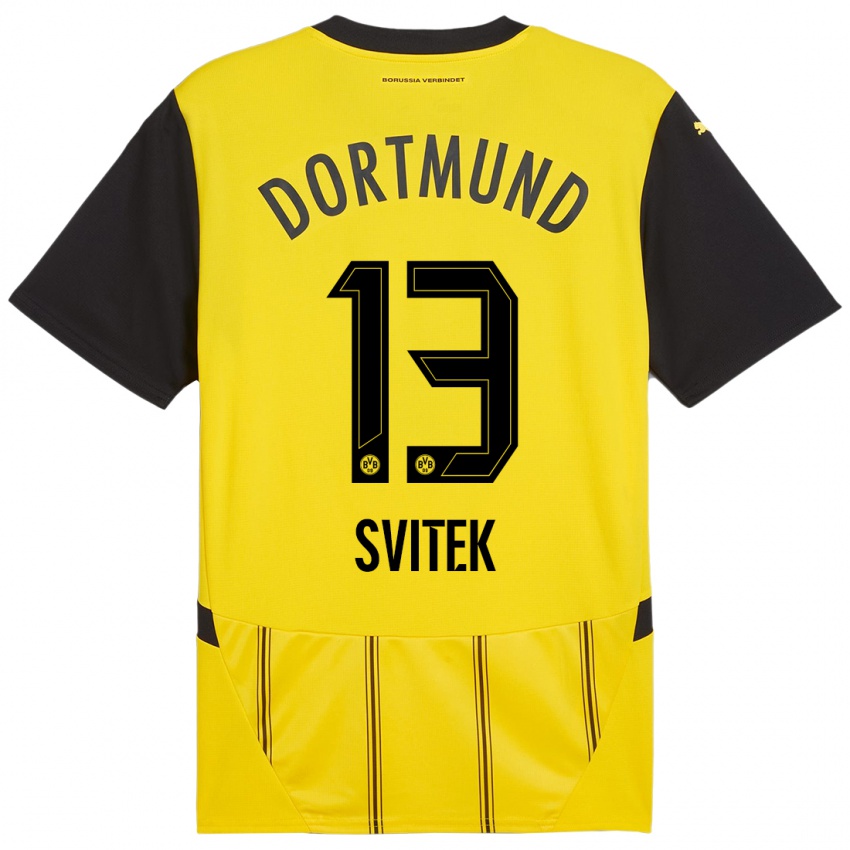 Enfant Maillot Leon Svitek #13 Jaune Noir Tenues Domicile 2024/25 T-Shirt Suisse