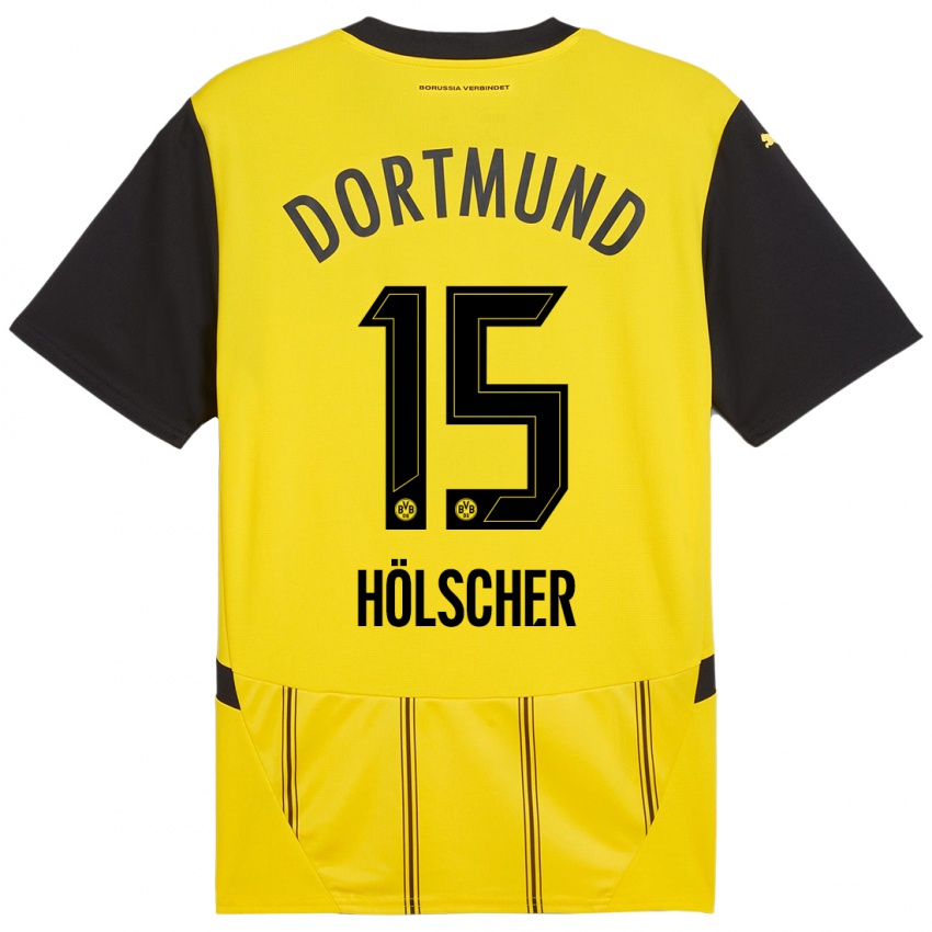 Enfant Maillot Mats Hölscher #15 Jaune Noir Tenues Domicile 2024/25 T-Shirt Suisse