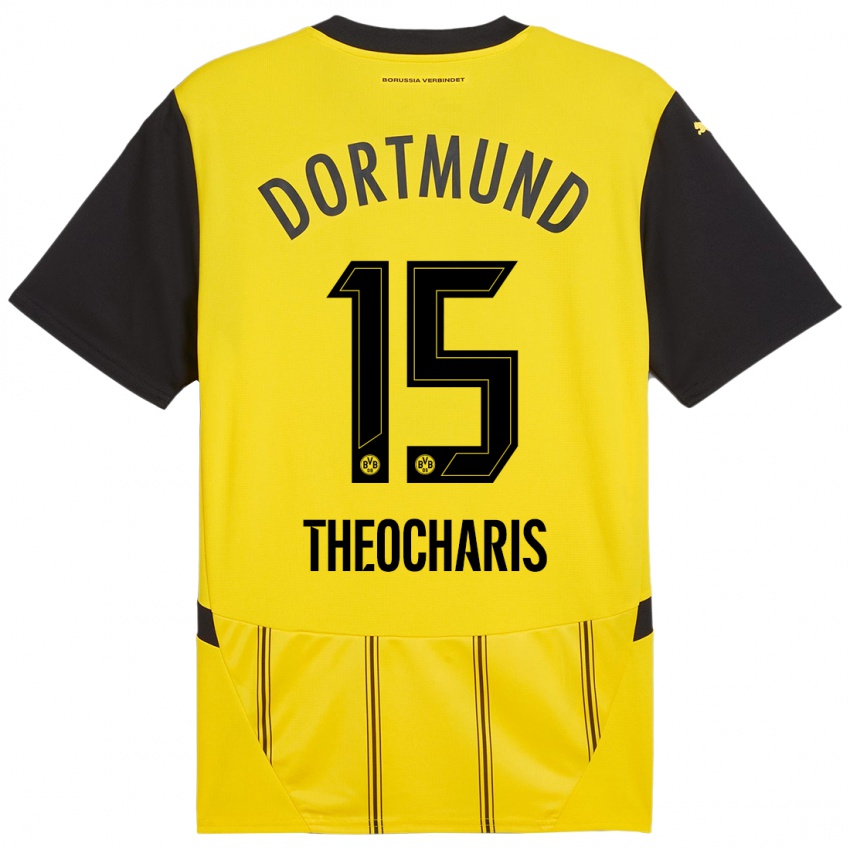 Enfant Maillot Elefterios Theocharis #15 Jaune Noir Tenues Domicile 2024/25 T-Shirt Suisse