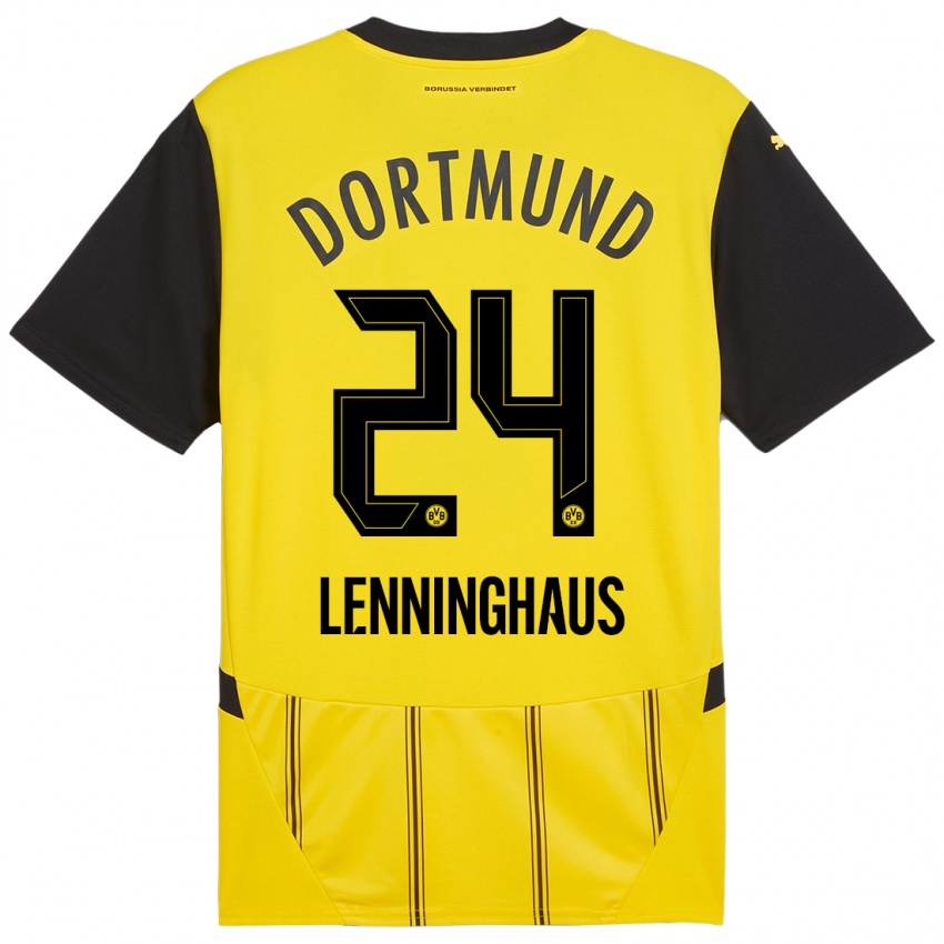 Enfant Maillot Mika Lenninghaus #24 Jaune Noir Tenues Domicile 2024/25 T-Shirt Suisse