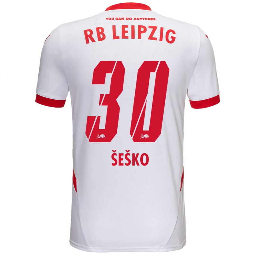 Kinder Benjamin Sesko #30 Weiß Rot Heimtrikot Trikot 2024/25 T-Shirt Schweiz