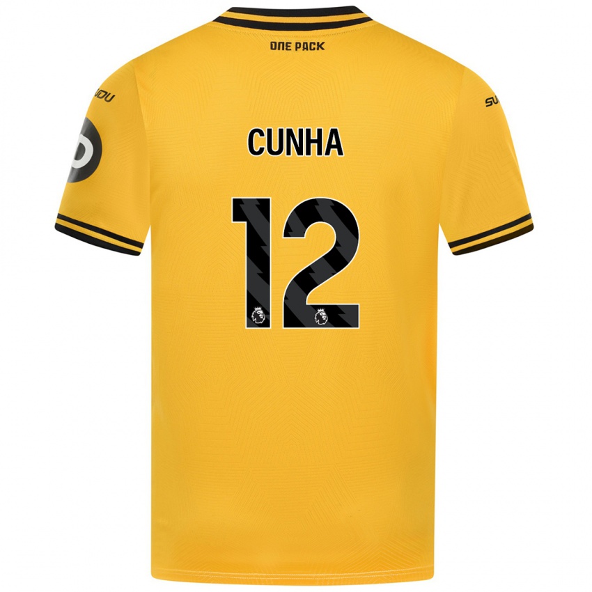 Enfant Maillot Matheus Cunha #12 Jaune Tenues Domicile 2024/25 T-Shirt Suisse