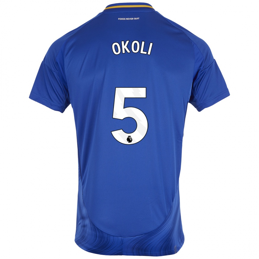 Enfant Maillot Caleb Okoli #5 Bleu Blanc Tenues Domicile 2024/25 T-Shirt Suisse