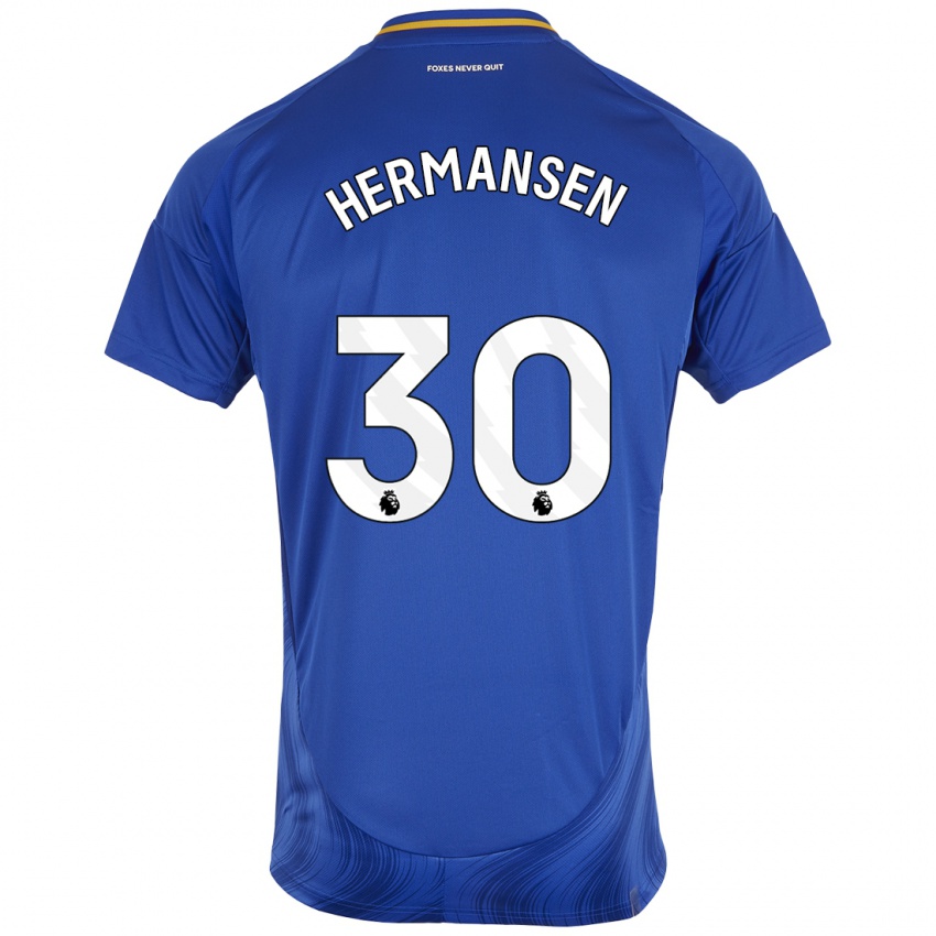 Kinder Mads Hermansen #30 Blau Weiß Heimtrikot Trikot 2024/25 T-Shirt Schweiz