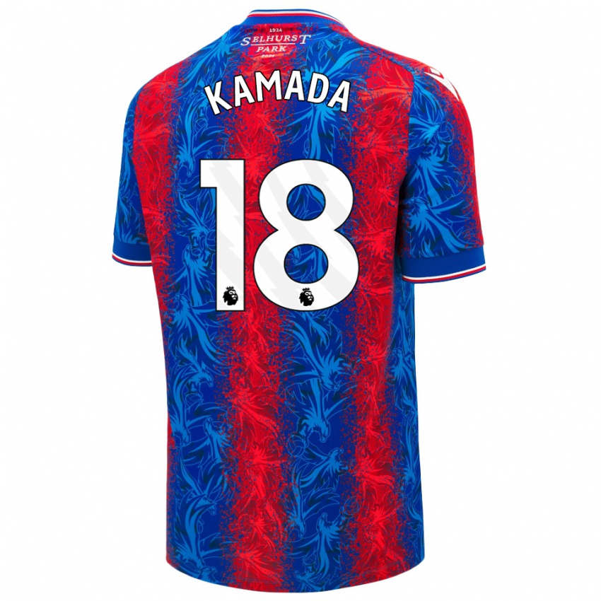 Enfant Maillot Daichi Kamada #18 Rayures Rouges Et Bleues Tenues Domicile 2024/25 T-Shirt Suisse