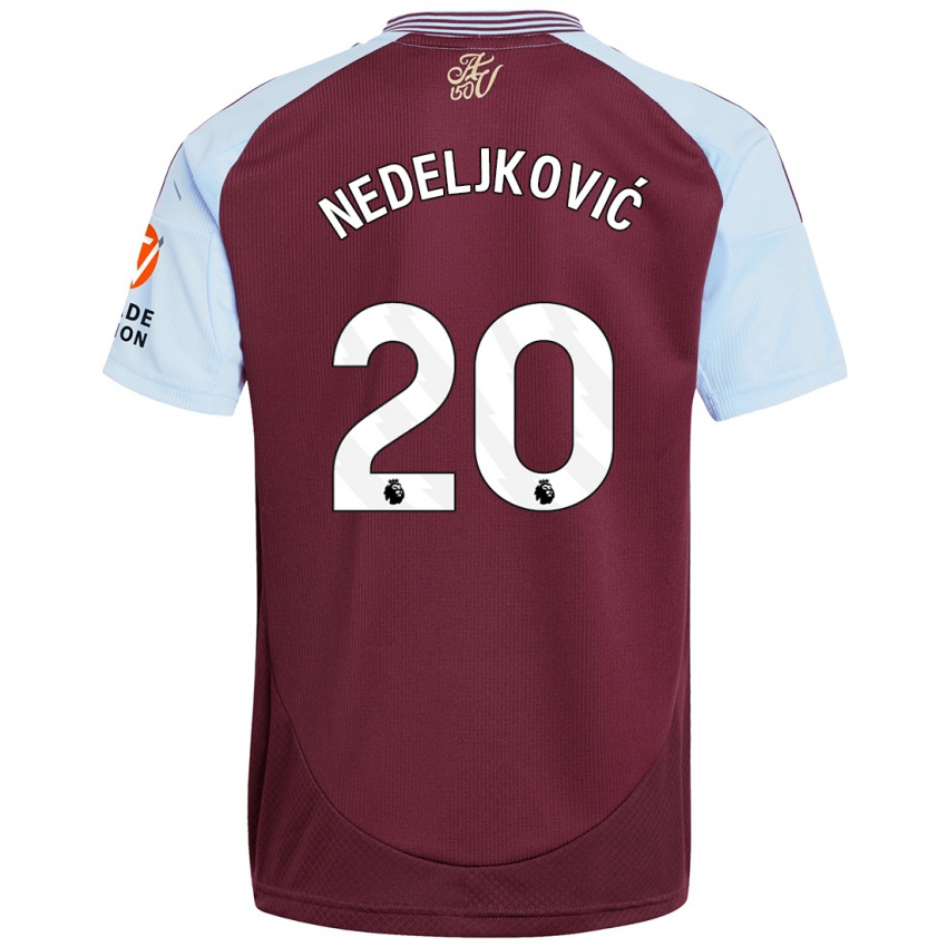 Enfant Maillot Kosta Nedeljkovic #20 Bordeaux Bleu Ciel Tenues Domicile 2024/25 T-Shirt Suisse