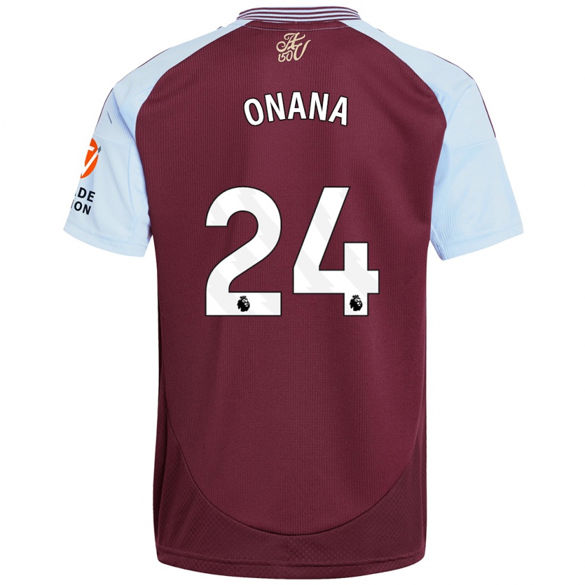 Enfant Maillot Amadou Onana #24 Bordeaux Bleu Ciel Tenues Domicile 2024/25 T-Shirt Suisse