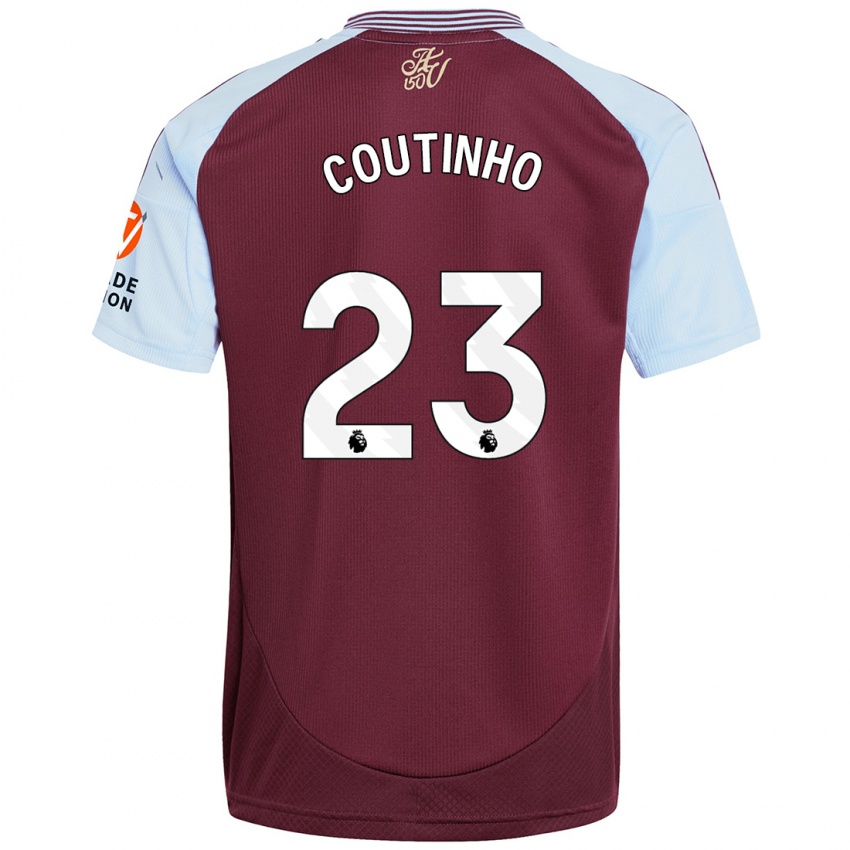 Enfant Maillot Philippe Coutinho #23 Bordeaux Bleu Ciel Tenues Domicile 2024/25 T-Shirt Suisse