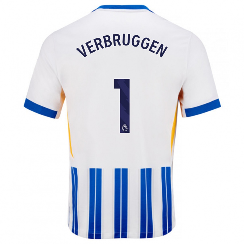 Enfant Maillot Bart Verbruggen #1 Blanc Bleu À Rayures Fines Tenues Domicile 2024/25 T-Shirt Suisse