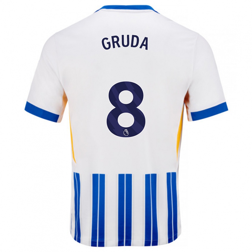 Enfant Maillot Brajan Gruda #8 Blanc Bleu À Rayures Fines Tenues Domicile 2024/25 T-Shirt Suisse