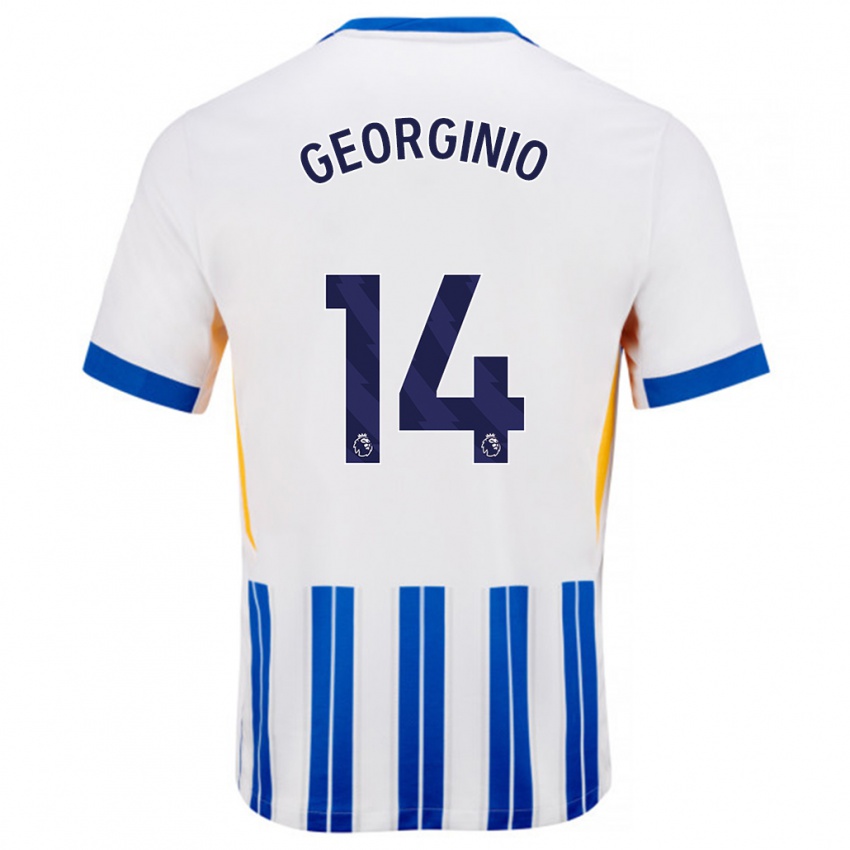 Enfant Maillot Georginio Rutter #14 Blanc Bleu À Rayures Fines Tenues Domicile 2024/25 T-Shirt Suisse