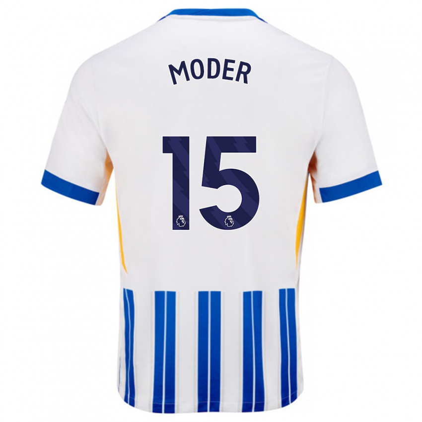 Enfant Maillot Jakub Moder #15 Blanc Bleu À Rayures Fines Tenues Domicile 2024/25 T-Shirt Suisse