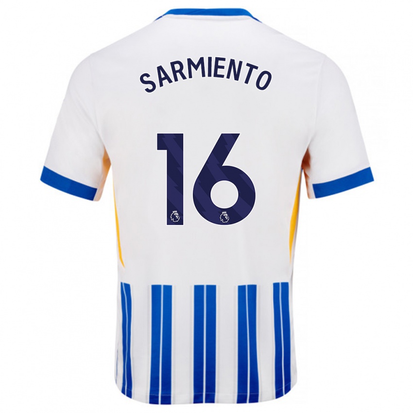 Kinder Jeremy Sarmiento #16 Weiß Blaue Nadelstreifen Heimtrikot Trikot 2024/25 T-Shirt Schweiz