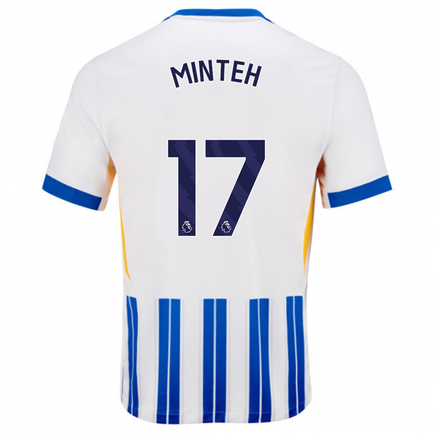 Enfant Maillot Yankuba Minteh #17 Blanc Bleu À Rayures Fines Tenues Domicile 2024/25 T-Shirt Suisse