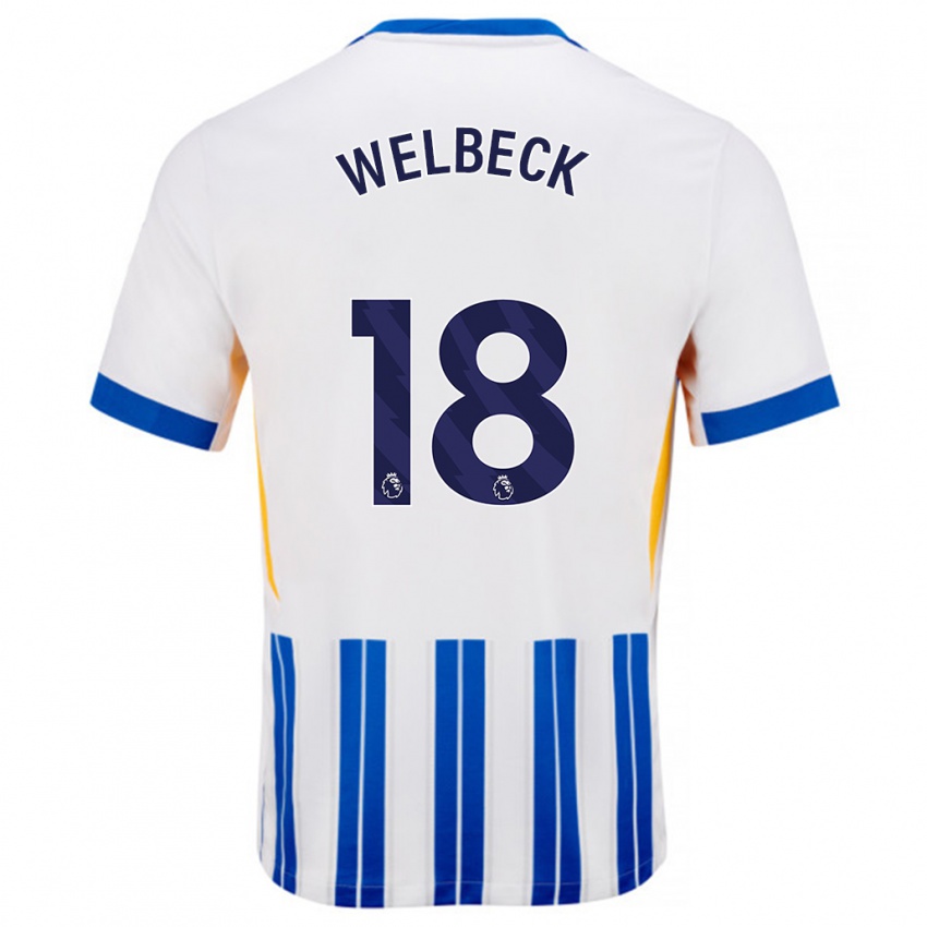 Enfant Maillot Danny Welbeck #18 Blanc Bleu À Rayures Fines Tenues Domicile 2024/25 T-Shirt Suisse