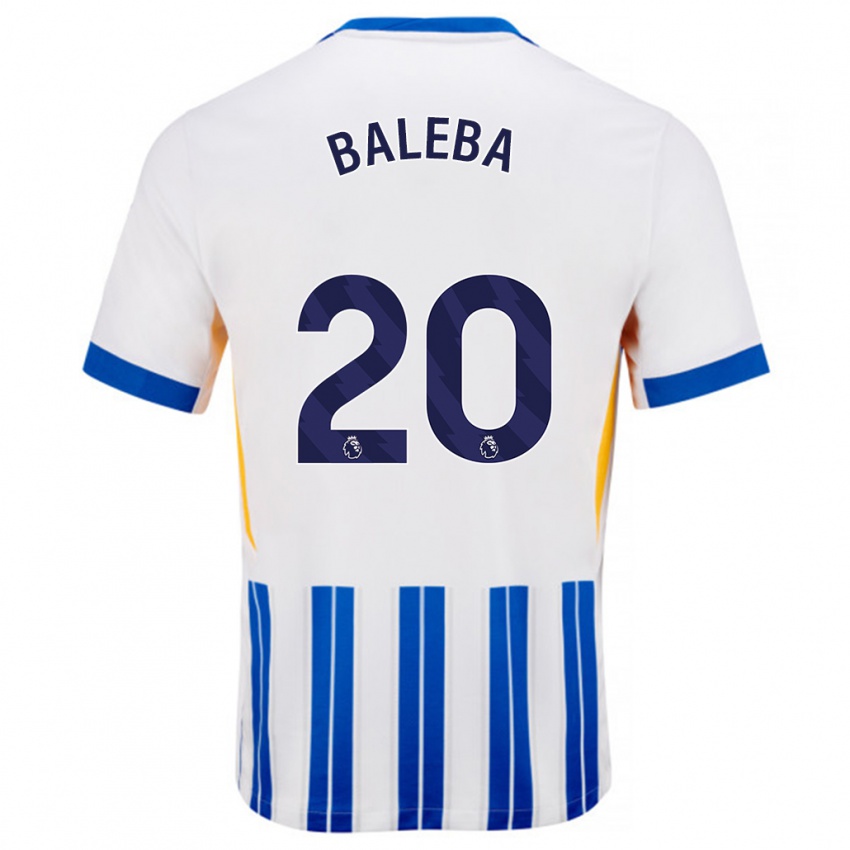 Enfant Maillot Carlos Baleba #20 Blanc Bleu À Rayures Fines Tenues Domicile 2024/25 T-Shirt Suisse