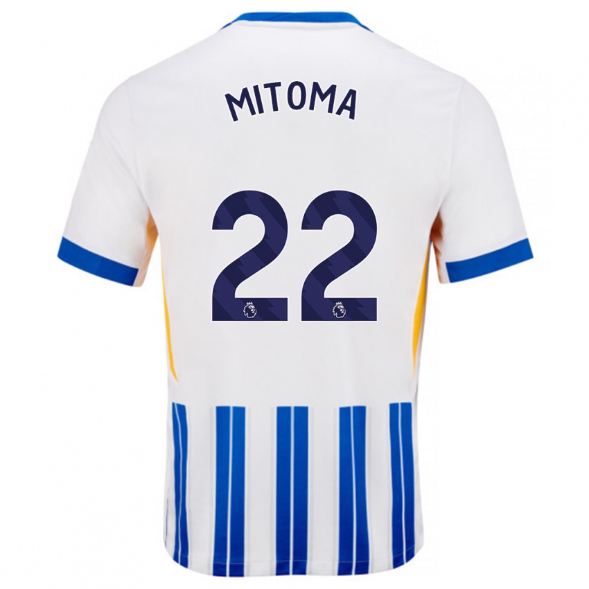 Enfant Maillot Kaoru Mitoma #22 Blanc Bleu À Rayures Fines Tenues Domicile 2024/25 T-Shirt Suisse