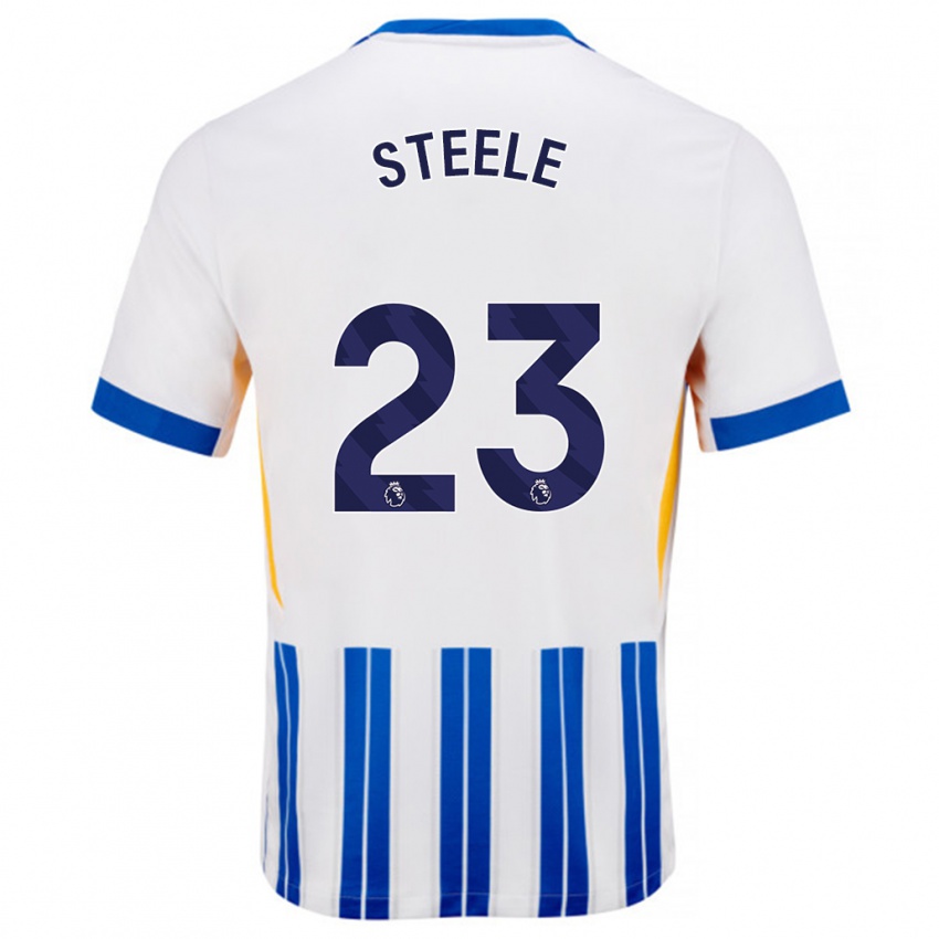 Enfant Maillot Jason Steele #23 Blanc Bleu À Rayures Fines Tenues Domicile 2024/25 T-Shirt Suisse