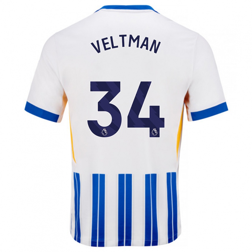 Kinder Joël Veltman #34 Weiß Blaue Nadelstreifen Heimtrikot Trikot 2024/25 T-Shirt Schweiz