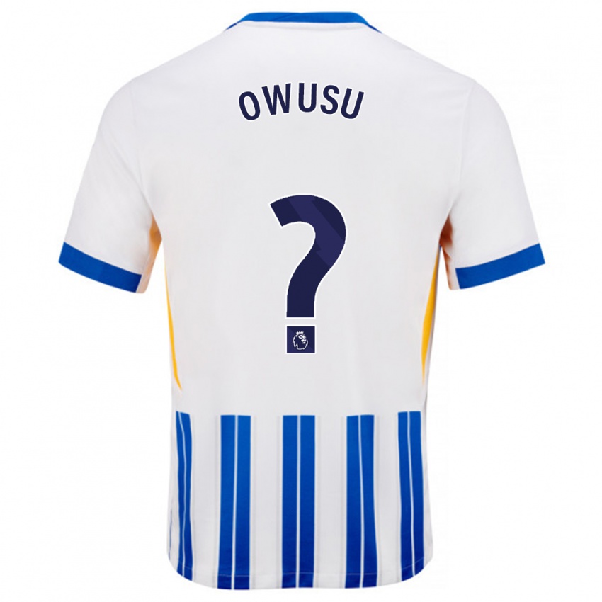 Enfant Maillot Yussif Owusu #0 Blanc Bleu À Rayures Fines Tenues Domicile 2024/25 T-Shirt Suisse