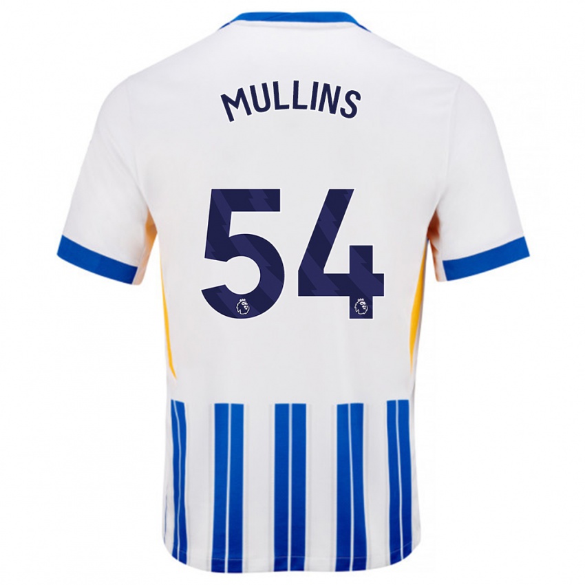 Enfant Maillot Jamie Mullins #54 Blanc Bleu À Rayures Fines Tenues Domicile 2024/25 T-Shirt Suisse