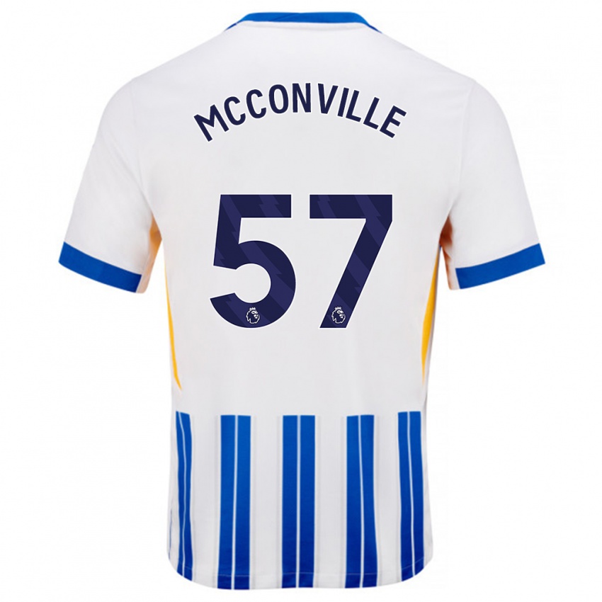 Enfant Maillot Ruairi Mcconville #57 Blanc Bleu À Rayures Fines Tenues Domicile 2024/25 T-Shirt Suisse