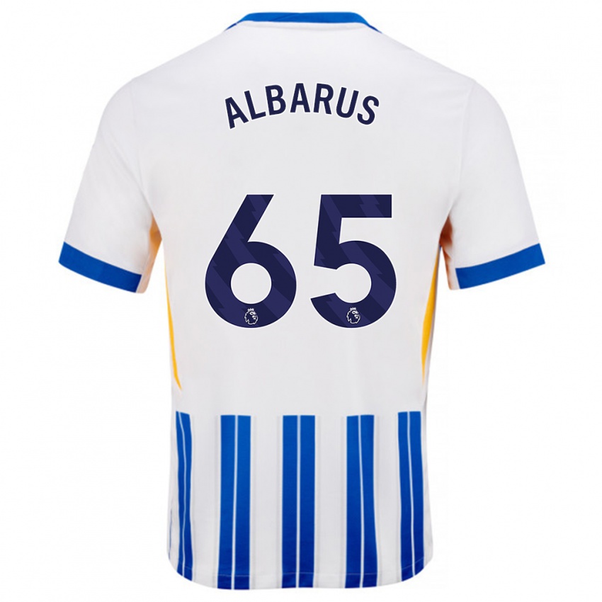 Kinder Zane Albarus #65 Weiß Blaue Nadelstreifen Heimtrikot Trikot 2024/25 T-Shirt Schweiz