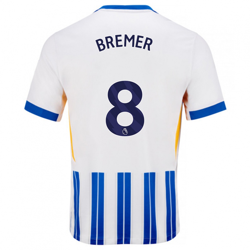 Enfant Maillot Pauline Bremer #8 Blanc Bleu À Rayures Fines Tenues Domicile 2024/25 T-Shirt Suisse