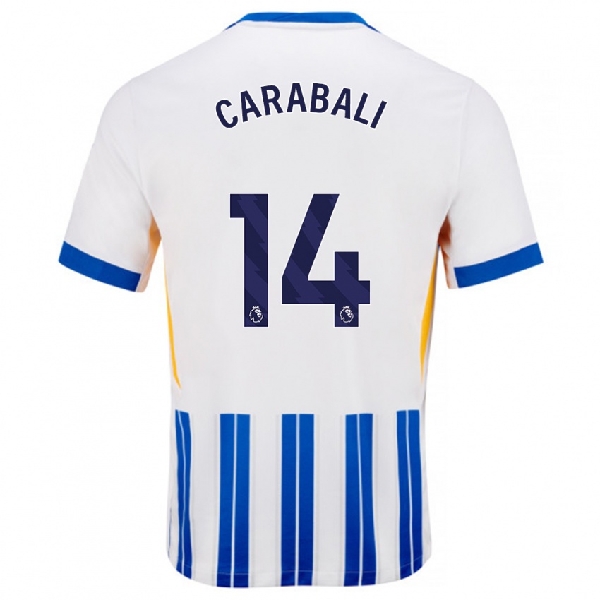 Enfant Maillot Jorelyn Andrea Carabalí Martínez #14 Blanc Bleu À Rayures Fines Tenues Domicile 2024/25 T-Shirt Suisse